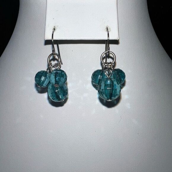 Triple Turquoise Faceted Bead Earrings (Looks Like Mickey Heads) - Picture 2 of 7